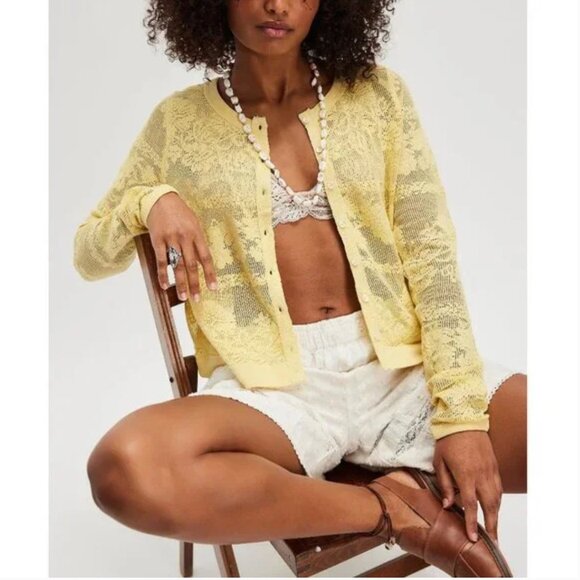 FREE PEOPLE NWT Lover Cardigan / Lemon Marimba - Picture 1 of 6